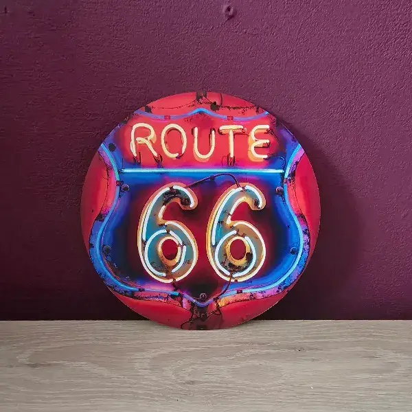 Metalen Wandbord Route 66 - Rond 20x20 cm (Vintage Look)