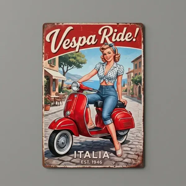 Metalen Wandbord Vespa Ride Italia Vintage