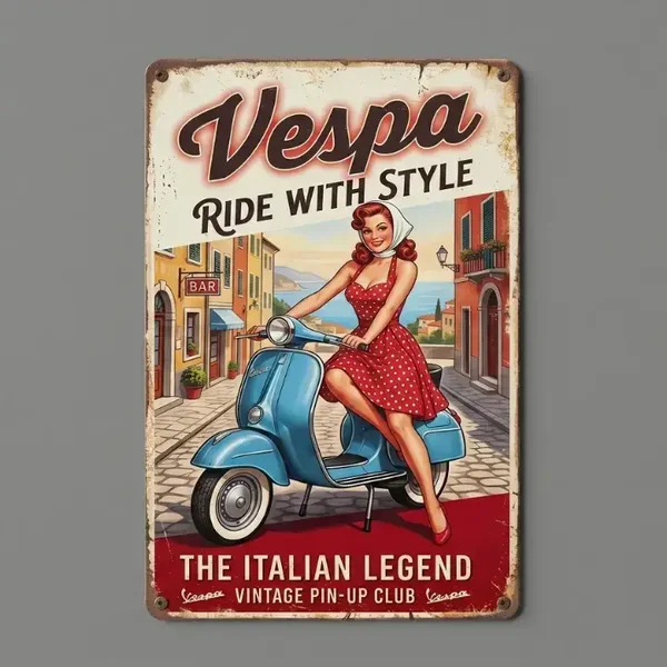 Vespa Wandbord Metaal - Ride with Style Pin-up