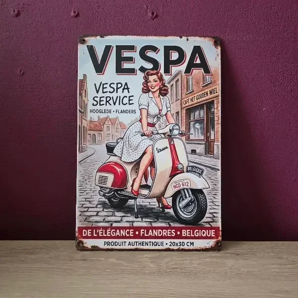 Metalen Wandbord Vespa Service - Vintage 20x30 cm