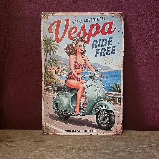 Metalen Wandbord Vespa Vintage - Retro Pin-Up (20x30 cm)