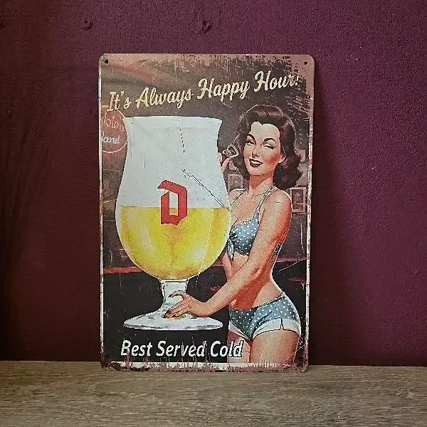 Metalen Wandbord Vintage - It's Always Happy Hour - 20x30 cm