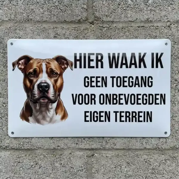 Metalen Bord Pitbull - Hier Waak Ik - Eigen Terrein