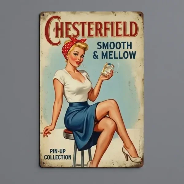 Retro Metaal Bord Chesterfield Pin-Up