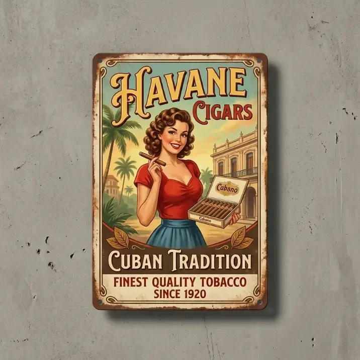 Retro Metaal Bord Havane Cigars - Cuban Tradition