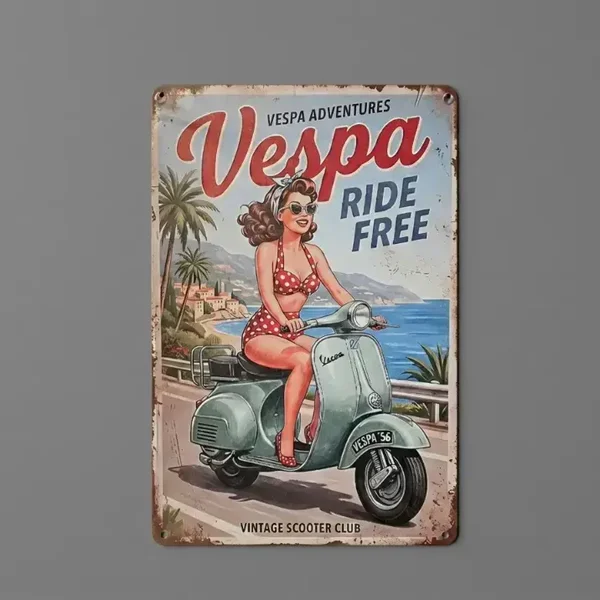 Retro Metaal Bord Vespa Pin-Up - Vintage Scooter Club