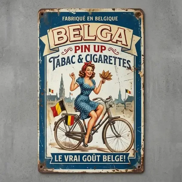 Retro Metalen Bord Belga Pin Up Tabac