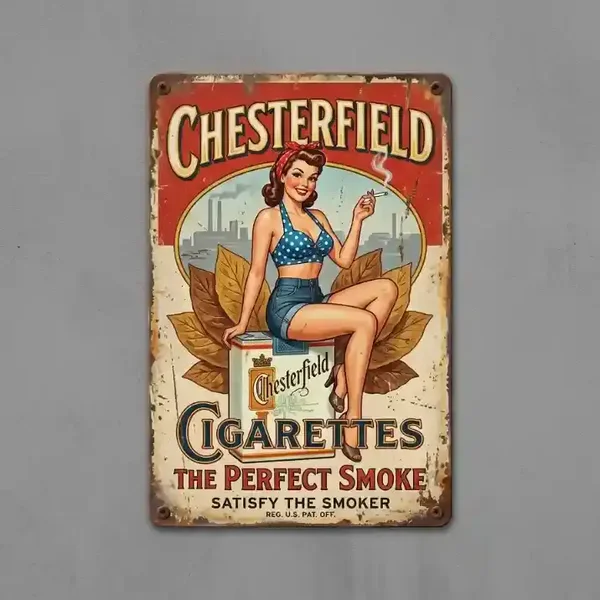 Retro Metalen Bord Chesterfield Cigarettes Pin-up