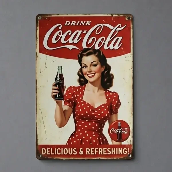 Retro Metalen Bord Coca-Cola Pin-Up