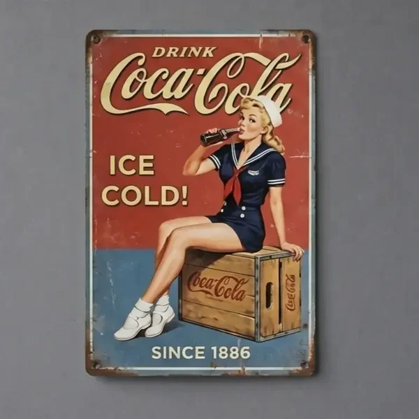 Retro Metalen Bord Coca-Cola Pin-Up