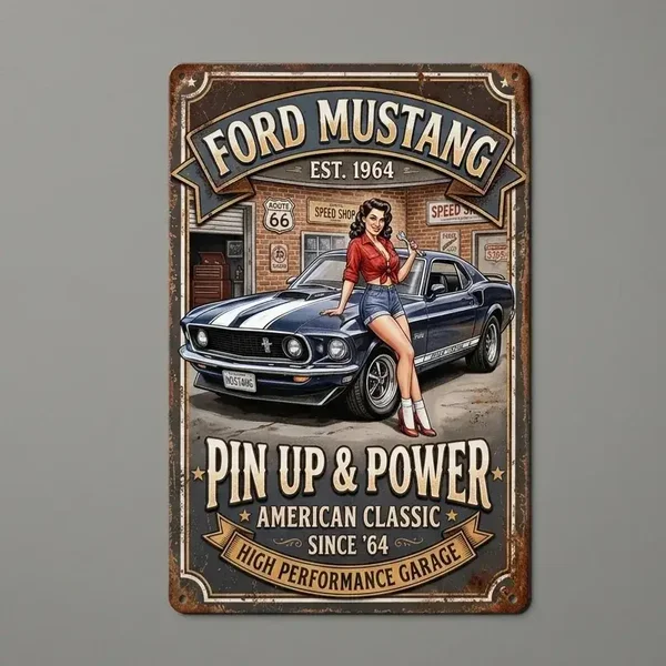 Retro Metalen Bord Ford Mustang - Pin Up & Power