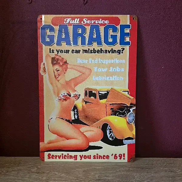 Retro Metalen Bord Full Service Garage Pin-up - 20x30 cm