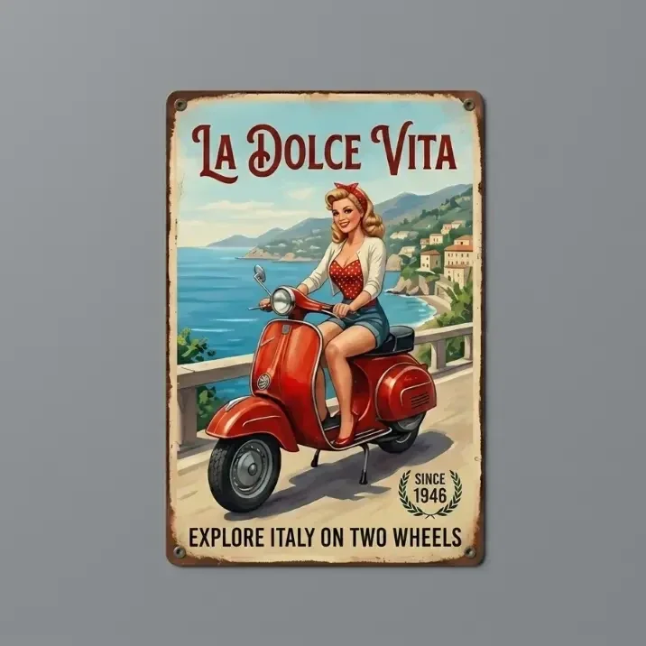 Retro Metalen Bord - La Dolce Vita Scooter