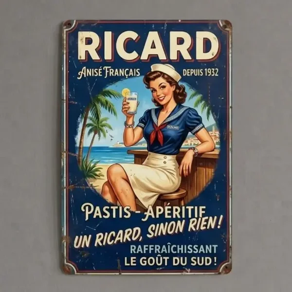 Metalen Bord Ricard Pin-Up - 20x30 & 30x40 cm | retrobordjes.be