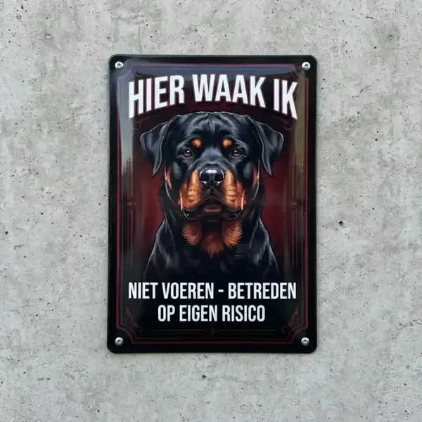 Metalen Bord Rottweiler - Hier Waak Ik