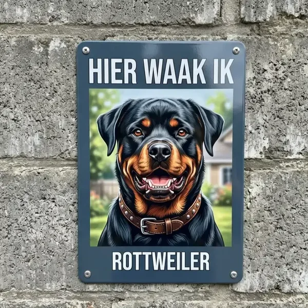 Rottweiler metaal bord - Hier waak ik