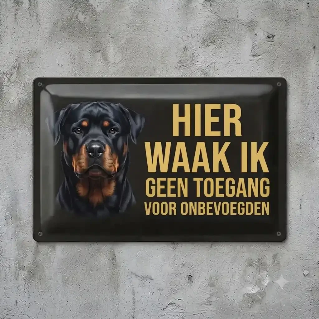 Metalen Bord Rottweiler - Hier Waak Ik