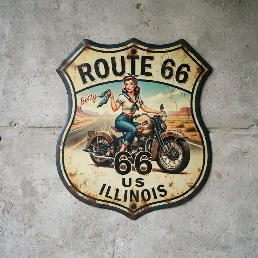 Route 66 Metalen Schild Illinois Betty Motor 32x32 cm