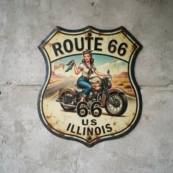Route 66 Metalen Schild Illinois Betty Motor 32x32 cm