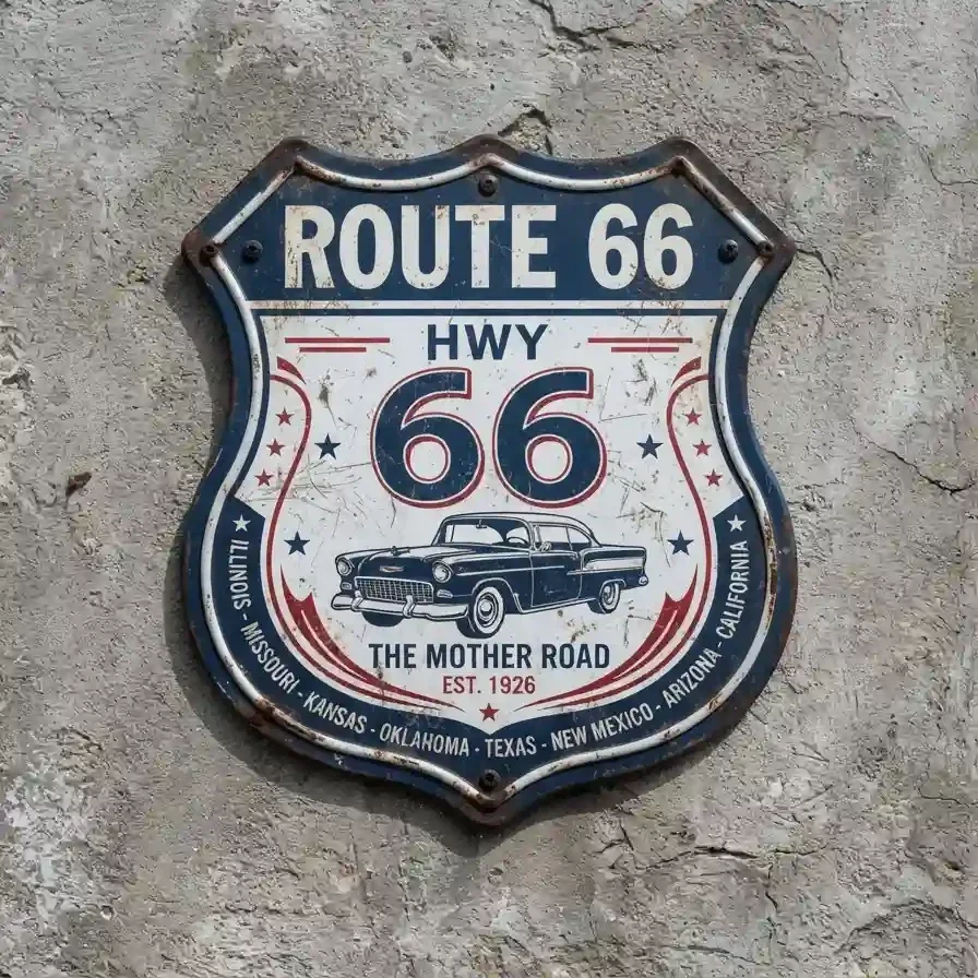 Route 66 Metalen Schild The Mother Road 32x32 cm