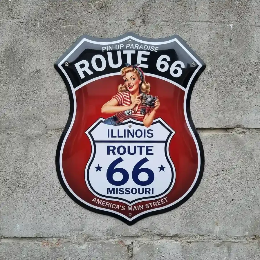 Route 66 Pin-Up Metalen Schildbord 32x32 cm