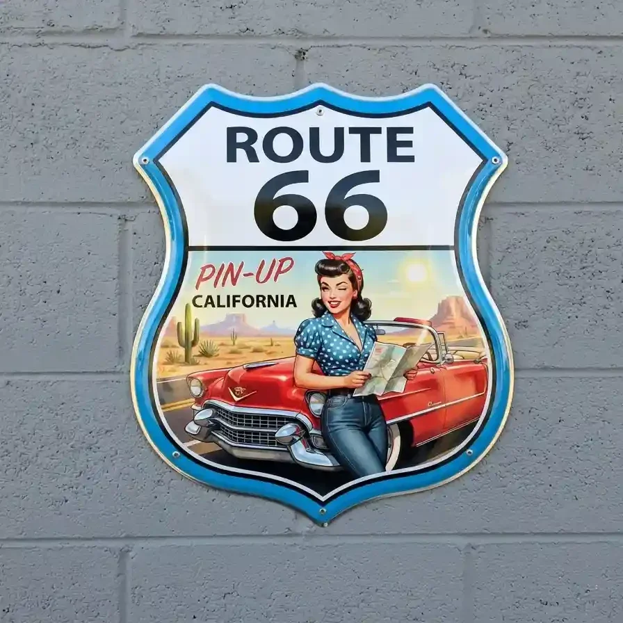 Route 66 Pin-up California Metaalbord 32x32 cm