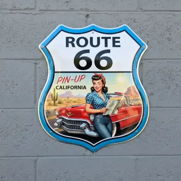 Route 66 Pin-up California Metaalbord 32x32 cm