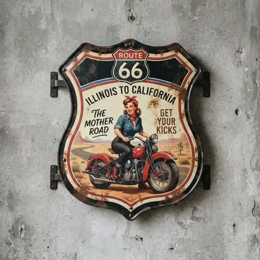 Route 66 Pin-up Motor Metalen Schild 32x32 cm