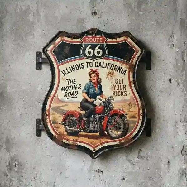 Route 66 Pin-up Motor Metalen Schild 32x32 cm