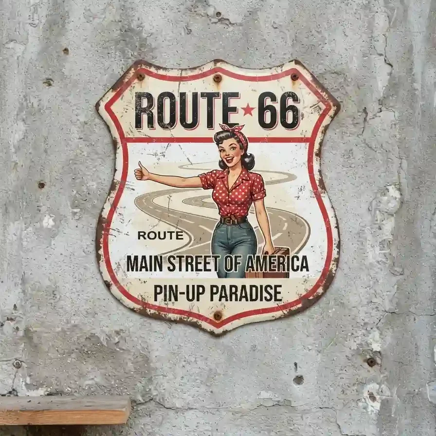 Route 66 Metalen Schild Pin-Up Paradise 32x32 cm