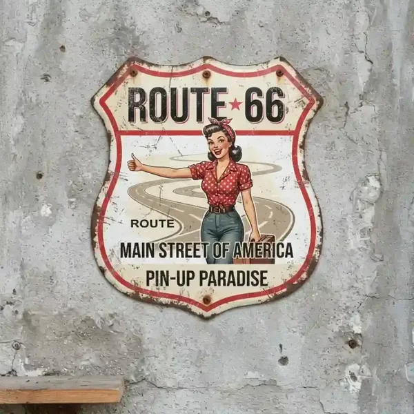 Route 66 Metalen Schild Pin-Up Paradise 32x32 cm