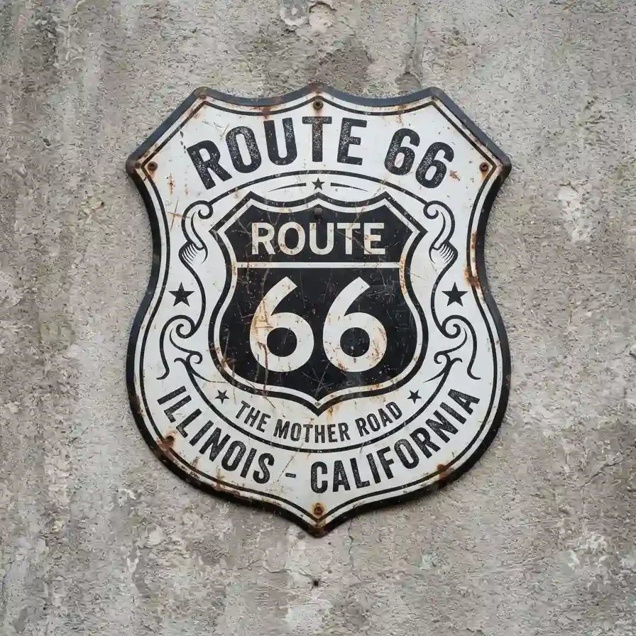 Route 66 Schild Illinois - California 32x32 cm