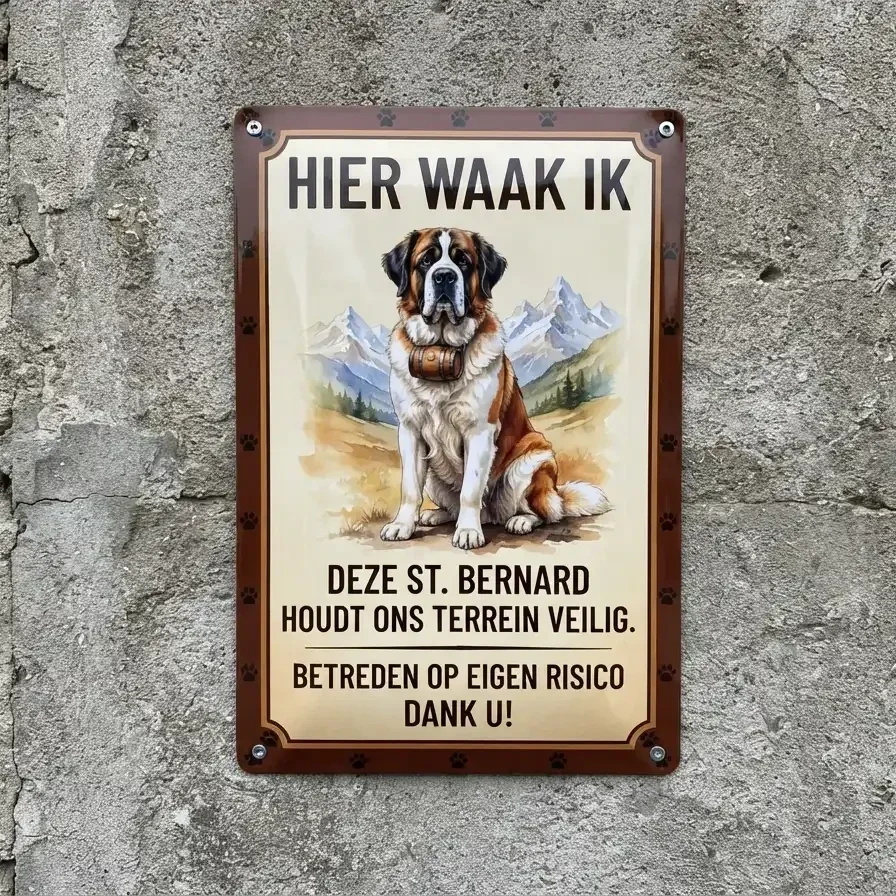 Metalen Bord Sint Bernard - Hier Waak Ik