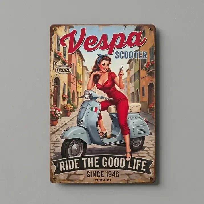 Vespa Wandbord Metaal - Ride The Good Life Vintage Pin-