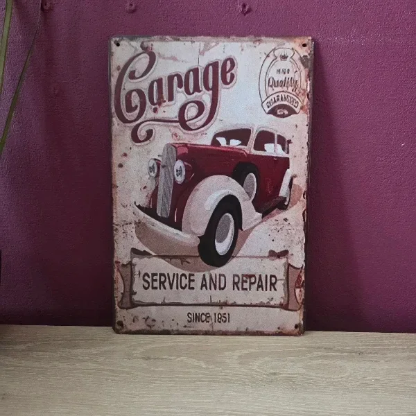 Vintage Metalen Wandbord Garage Oldtimer 20x30 cm