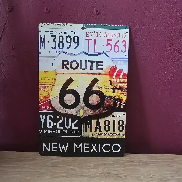 Vintage Metalen Bord Route 66 New Mexico - 20x30 cm