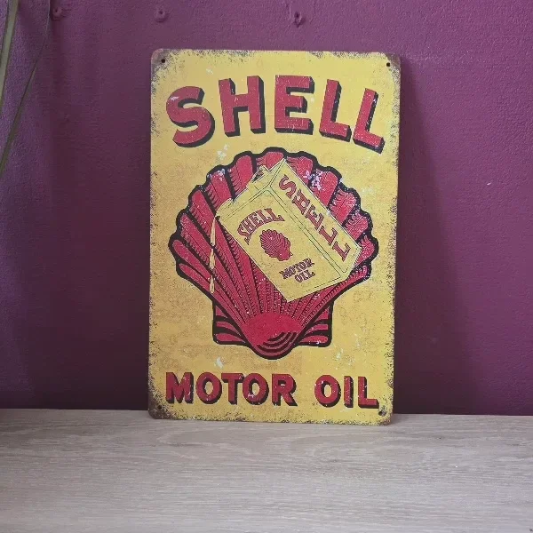 Vintage Metalen Shell Motor Oil Reclamebord (20x30 cm)