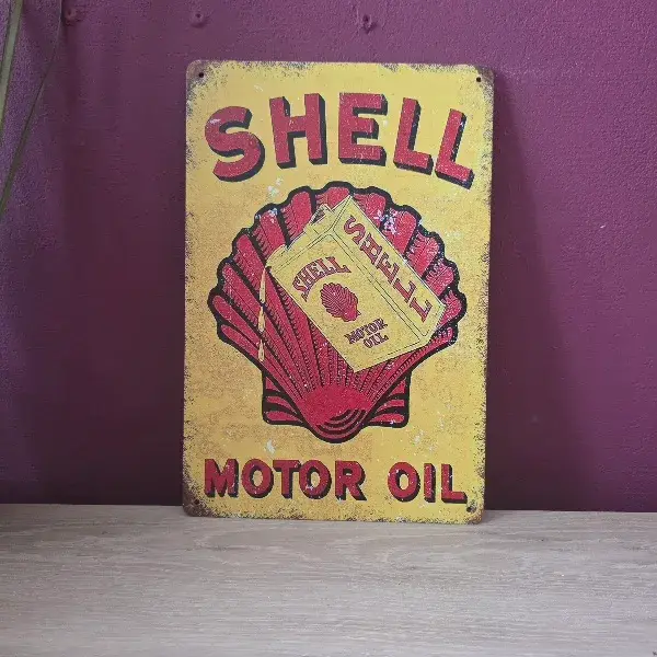 Vintage Metalen Shell Motor Oil Reclamebord (20x30 cm)