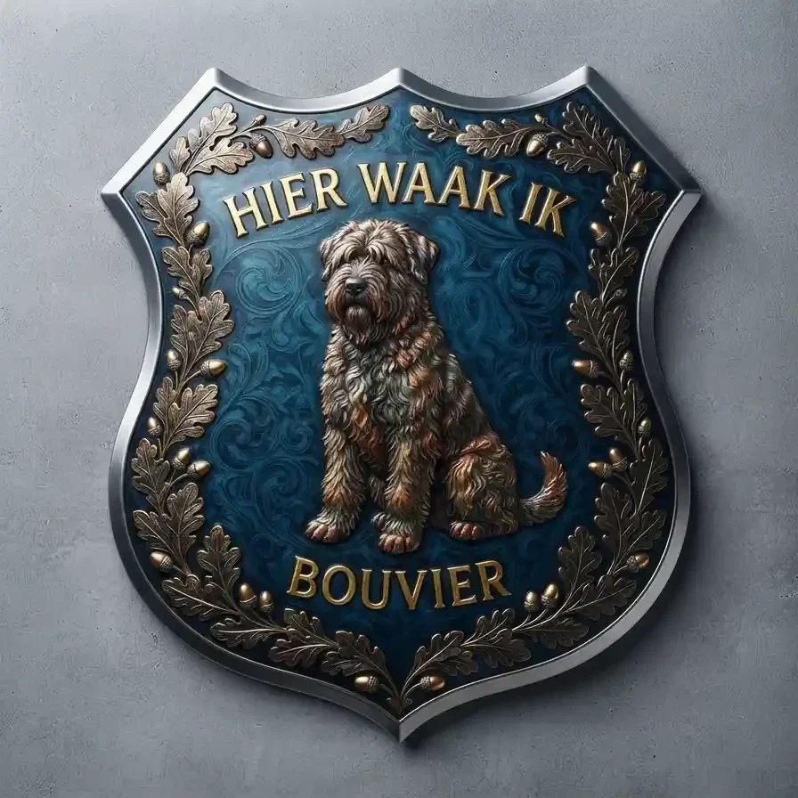 Schild Bouvier - Hier Waak Ik (32x32 cm)