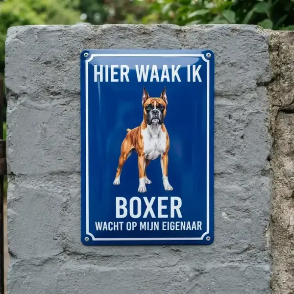 Metalen Waakbord Boxer - Hier waak ik