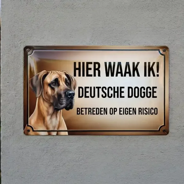 Waakbord Duitse Dog - Vol Metaal - Hier Waak Ik