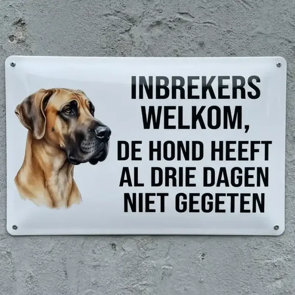 Waakbord Duitse Dog - Inbrekers Welkom