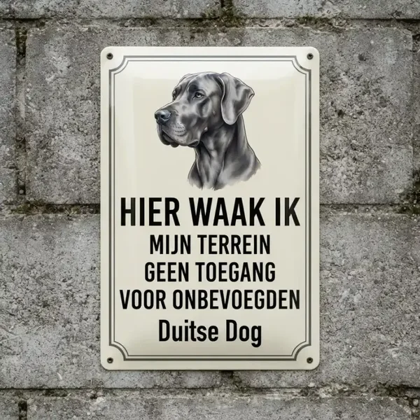 Waakbord Duitse Dog - Hier waak ik vol metaal