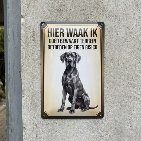 Waakbord Duitse Dog - Hier Waak Ik - Vol Metaal