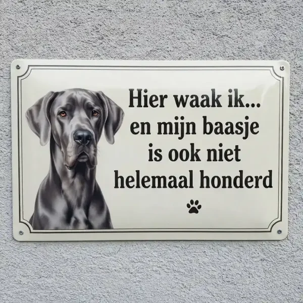 Waarschuwingsbord Duitse Dog - Hier waak ik vol metaal