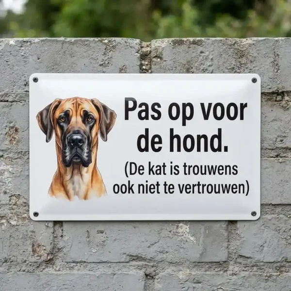 Metalen Waarschuwingsbord Duitse Dog - Pas op voor de hond