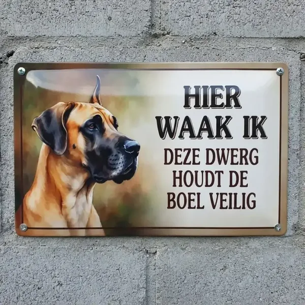 Waakbord Duitse Dog - Hier Waak Ik - Vol Metaal