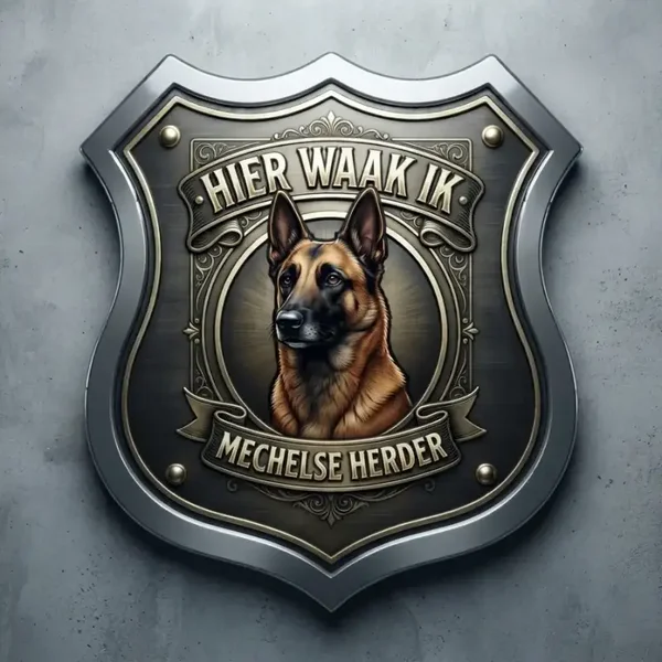 Luxe Metalen Schild Mechelse Herder - Hier waak ik (32x32