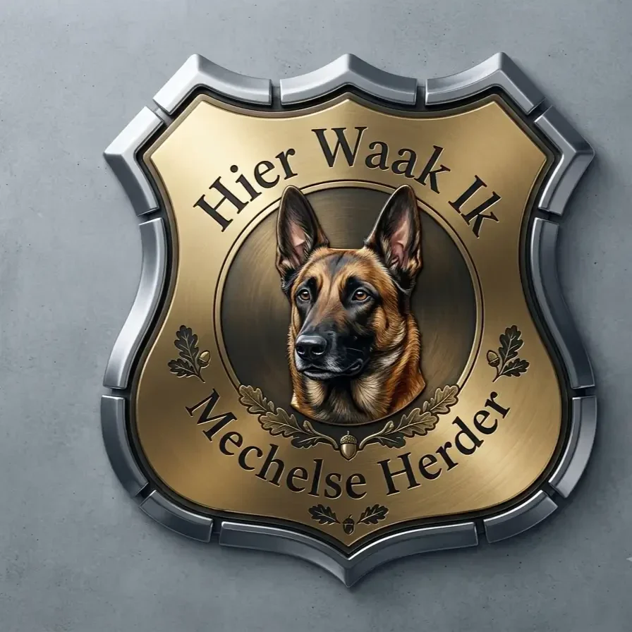 Luxe Schild Mechelse Herder - Hier Waak Ik - 32x32 cm
