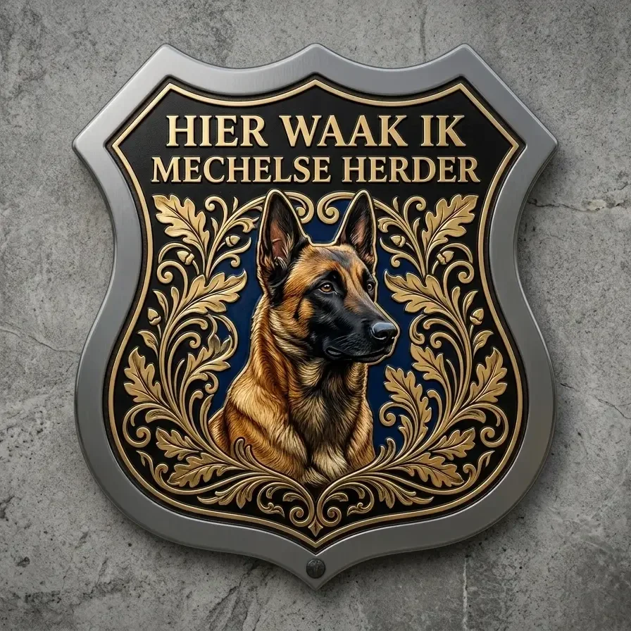 Luxe  Schild Mechelse Herder - Hier Waak Ik (32x32 cm)